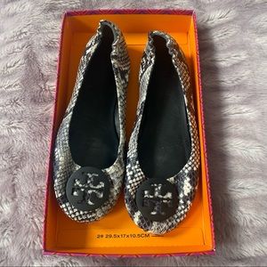 NWOT Tory Burch Snakeskin MINNIE TRAVEL BALLET FLAT Size 7.5
